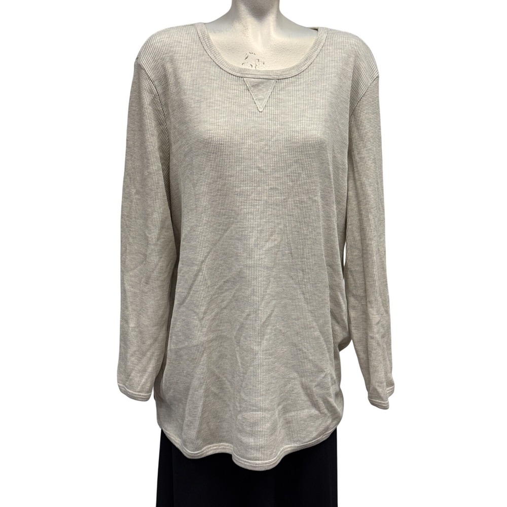 Woman‎ Within 2X Beige Waffle Knit Long Sleeve Top Plus Size Crew Neck